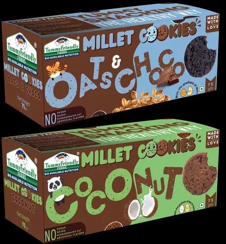 Tummy Friendly Foods Millet Cookies - Coconut , Oat Choco  - Pack Of 2 - 75G Each. Healthy Ragi Biscuits, Snacks For Baby, Kids & Adults