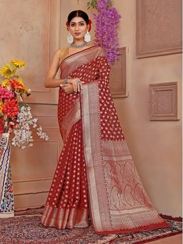 Banarasi Cotton Silk Saree - Maroon