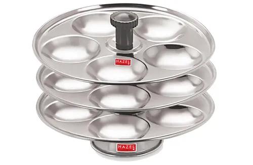 Hazel Stainless Steel Medium Idli Plate with Stand, 3-Rack Plates, 15 Idlis