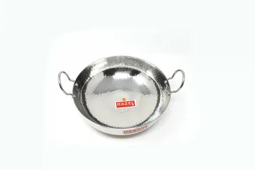 HAZEL Stainless Steel Kadai with Handle I Steel Kadhai, 3450 ml with Silver Finish I Curved Bottom for Faster Cooking I Hammered Tone Design I Ideal for Daily Use