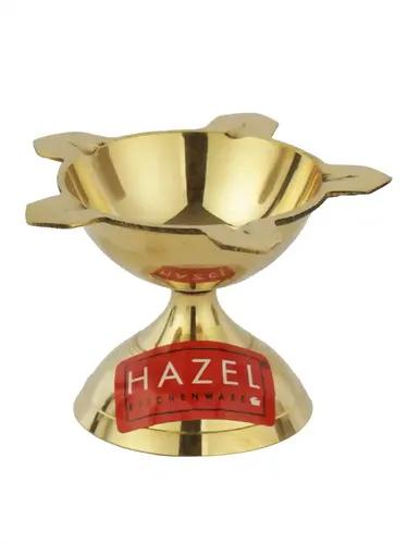 Hazel New Punch Deevi Brass Diya Oil Lamp, Golden