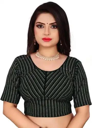 PU Fashion Latest Katori Design Golden Foil Printed Designer Blouse Stretchable Readymade Saree Blouses for Women Trendy Blouse Special for Festival Black Size 28"