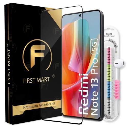 FIRST MART Premium Tempered Glass for Redmi Note 13 Pro 5G / Redmi Note 13 5G with Edge to Edge Coverage and Cable Protector and Easy Installation Kit, Pack of 1