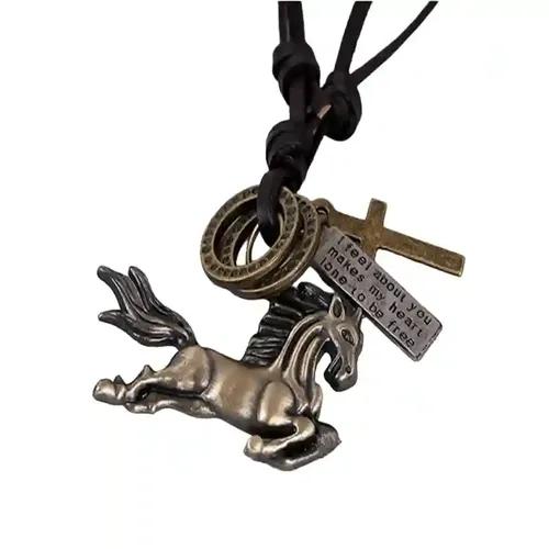 Leather Necklace with Horse Design Pendant