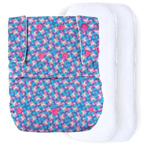 Bumberry Reusable Cloth Diaper For Adults "SML" (Waist Size 28-36 inch) Senior Washable for Older Men and Women with 2 Wet Free Four Layer Inserts for Day and Night Incontinence and Bedwetting, (Mosiac)