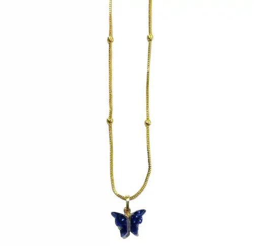 Glittery Blue Butterfly Pendant with Chain