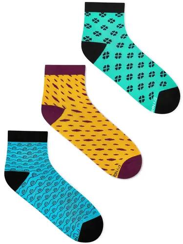 DYNAMOCKS Men's and Women's Combed Cotton Ankle Length Socks (Pack of 3) (Multicolour, Free Size)_Tides_Prim_Plush