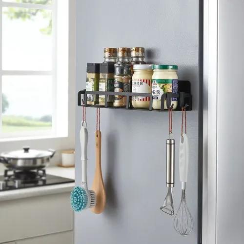 ARHAT ORGANIZERS Magnetic Storage Shelf With Hooks - Black