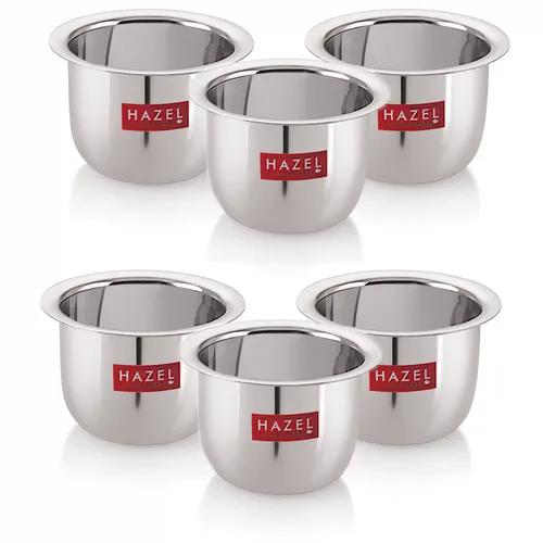 HAZEL Stainless Steel Tea Glasses Large Traditional Design Coffee Milk Serving Glass Patra Pela Set of 6, 10 cm, 200 ML, Silver