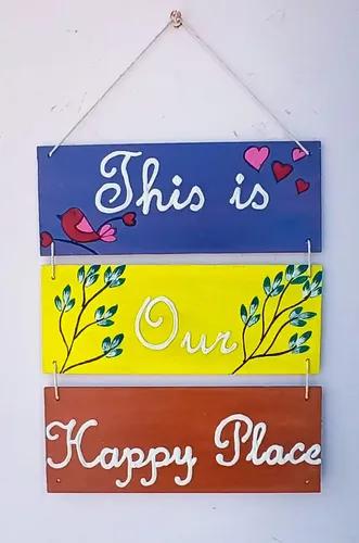 "This Is Our Happy Place" Hand Painted Wooden Wall Hanging Decor