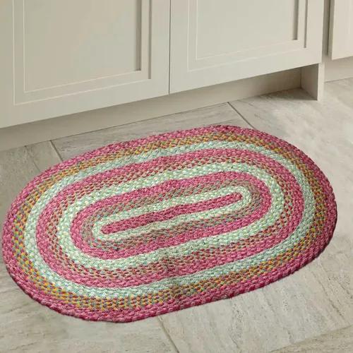 THE HOME TALK Oval Shape Handmade Cotton Carpets | Braided Area Rugs Bedroom, Center Table, Living Room, Drawing Room, Hall | Machine Washable | 24" X 40" | Pink