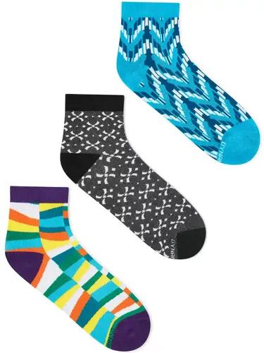 DYNAMOCKS Men's and Women's Combed Cotton Ankle Length Socks (Pack of 3) (Multicolour, Free Size)_Wonky_CrissCross_Posh