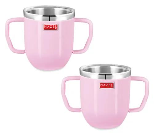 HAZEL Stainless Steel Double Handle Baby Mug - 2 Pieces, Pink, 250 ml