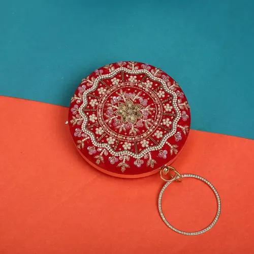 Women's Pretty Round Embroidery Clutch - Red