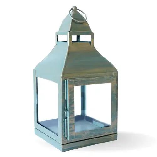 Behoma Vintage Style Candle Lantern Metal and Glass for Home Decoration, Lantern for Table-top and Wall-Hanging | Indoor and Outdoor | Rustic Dusk Green Color Small (Candle/Lights NOT Included)