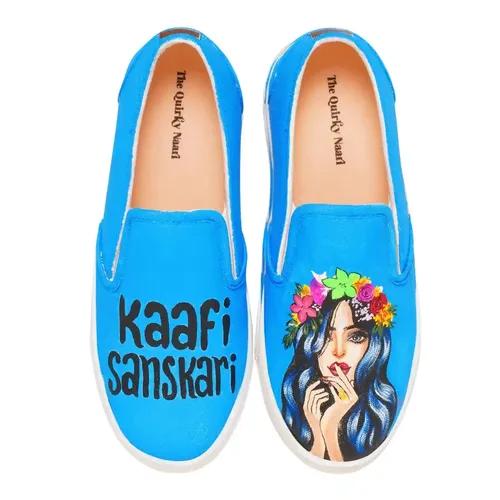 THE QUIRKY NAARI Kaafi Sanskari Slipons to Stay Uber- Sanskaari | Blue - 7 UK