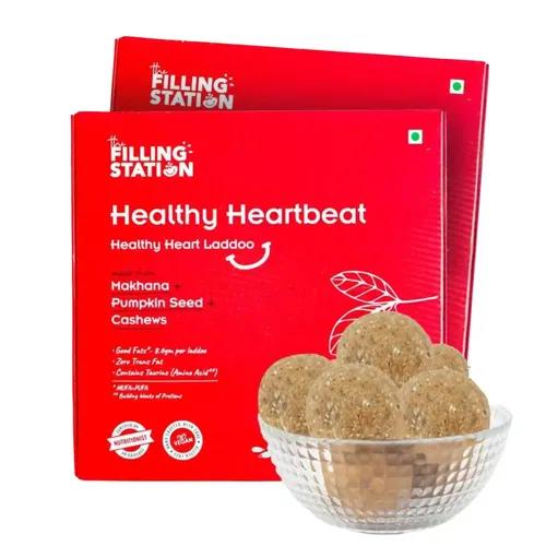 THE FILLING STATION Healthy Heart Ladoo | Makhana, Pumpkin Seed, Cashew, Olive Oil | No Added Sugar | 30% MUFA+PUFA | Sweetened with Palm Jaggery_18 Ladoos_500 GM