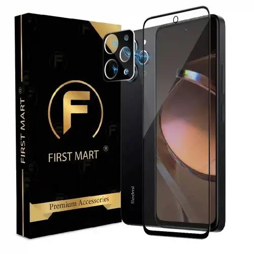 FIRST MART Tempered Glass and Camera Lens for Redmi 12 4G with Edge to Edge Screen Coverage and Easy Installation | Black