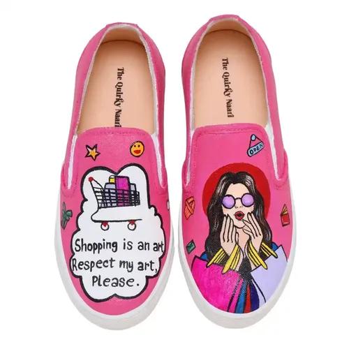 THE QUIRKY NAARI Shopaholic Slipons Stylishly Playful Fit | Pink - 5 UK