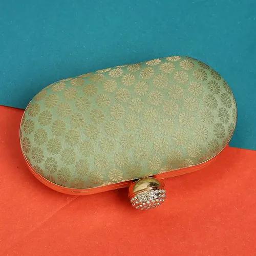 Embroidery Oval Party Clutch for Women - Light Green