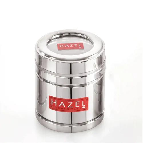 HAZEL Steel Coffee Container with Transparent Lid | Transparent Lid Coffee Powder Storage Box For Kitchen |Food Grade Steel Kitchen Container, 500 ML