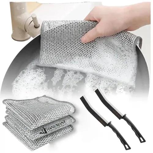 H HANUMANT ENTERPRISE 3 Non-Scratch Wire Dish Cloth & 2 Gap Cleaning Brush|Multipurpose Wire Dish Washing Rags for Wet and Dry, Reusable, Wire Cleaning Cloth for Kitchen,Sink,Pot,Pan(3Cloth & 2Brush)