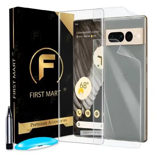 FIRST MART Tempered Glass for Google Pixel 7 Pro 5G with Edge to Edge Full Screen Coverage and Easy UV Glue Installation Kit and Back Nano Membrane